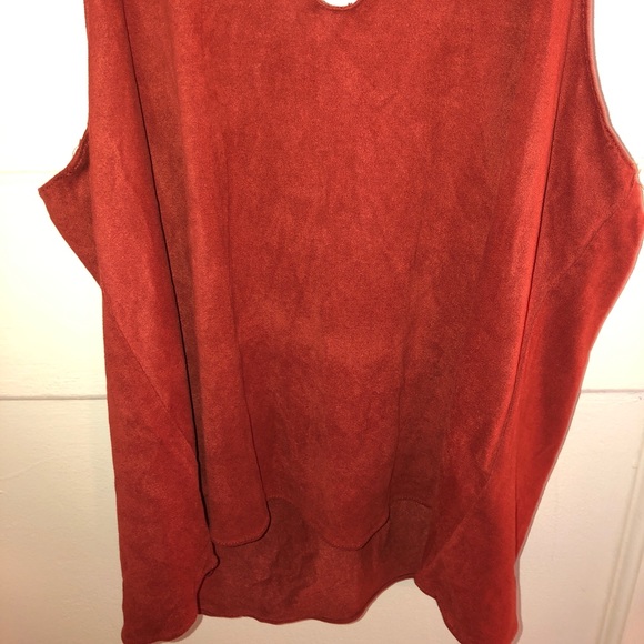 Suede Burnt Orange V-Neck and Choker Tank Top - Picture 3 of 5